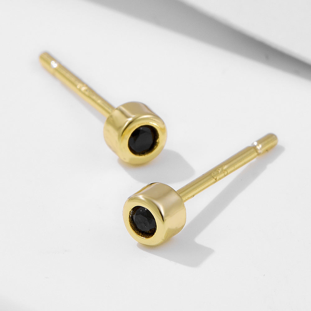 S925 Sterling Silver Simple Round Black Nano Zircon Stud Earrings