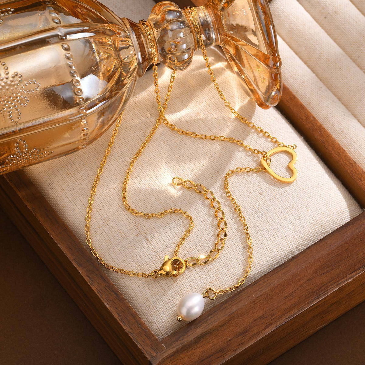 Ladies Stainless Steel Flat Cross Chain Heart Shaped Natural Baroque Freshwater Pearl Y Necklace