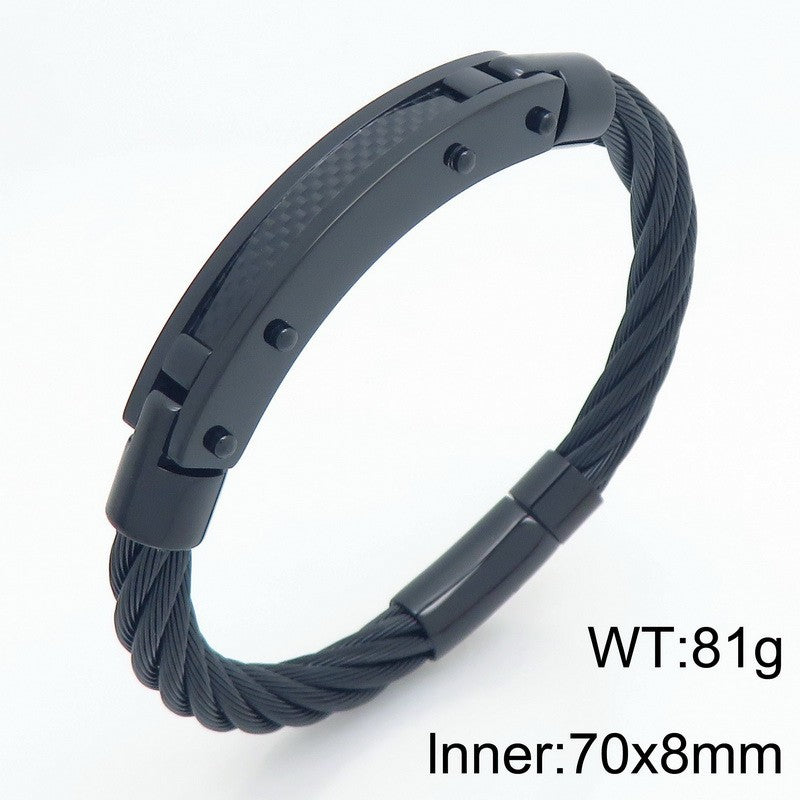 Hip-Hop Style Carbon Fiber Curved Bar – Braided Wire Steel Wire Stainless Steel Men's Bracelet