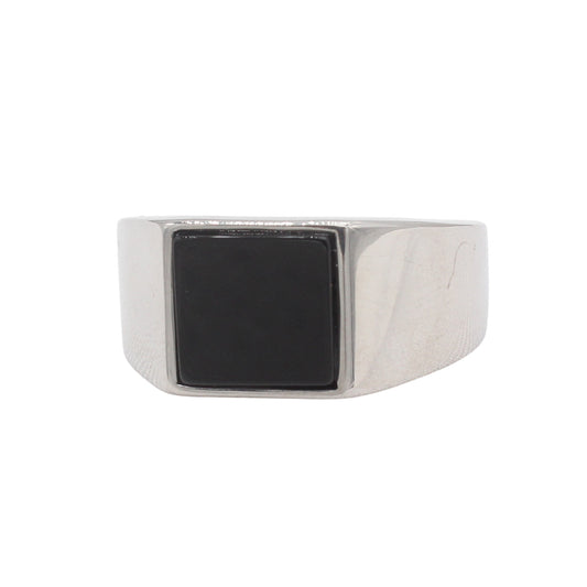 Planderful Jewelry Black Stone Square Ring Titanium Steel Minimalist European Style For Everyday Wear Gift