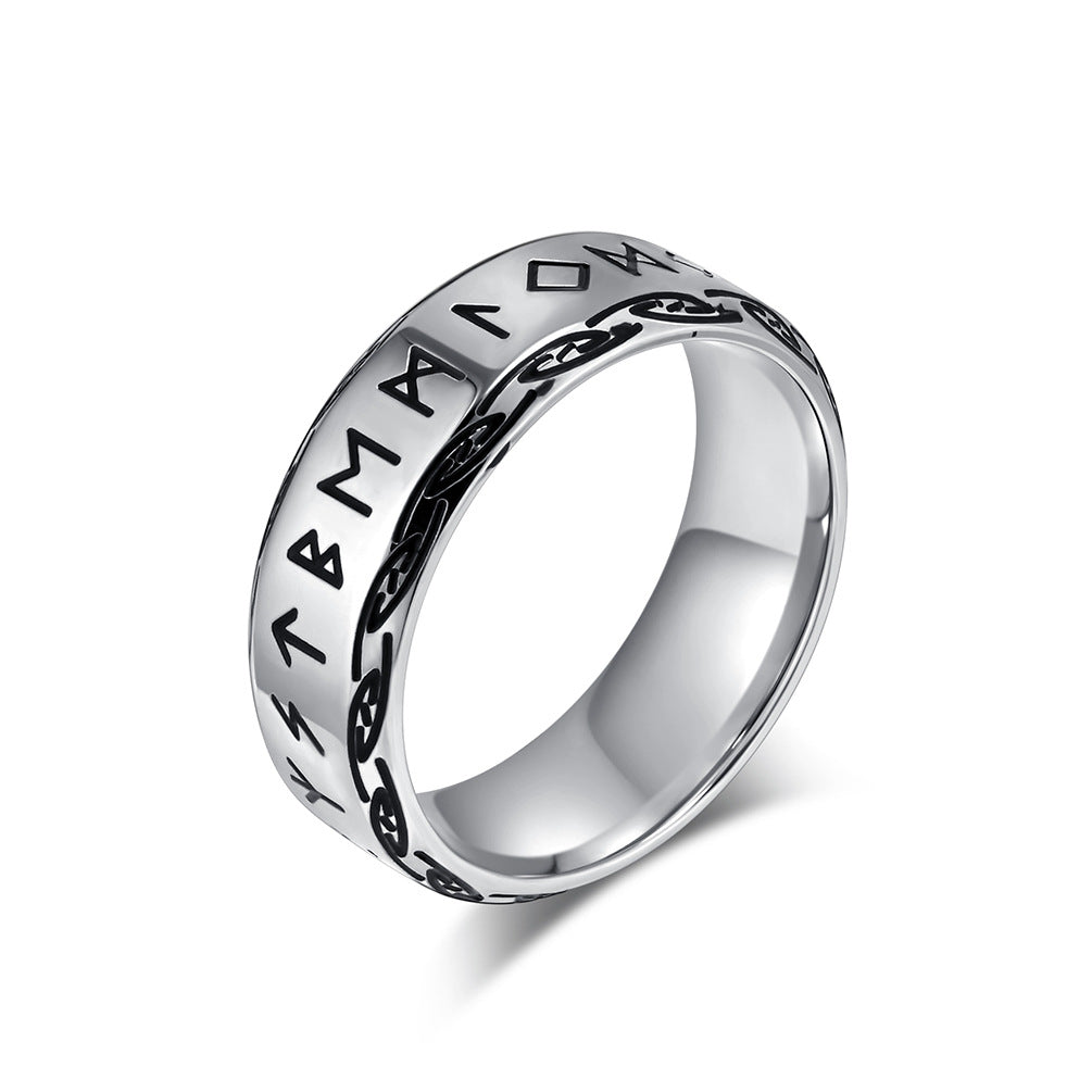 Nordic Retro Viking Text Titanium Steel Ring for Men