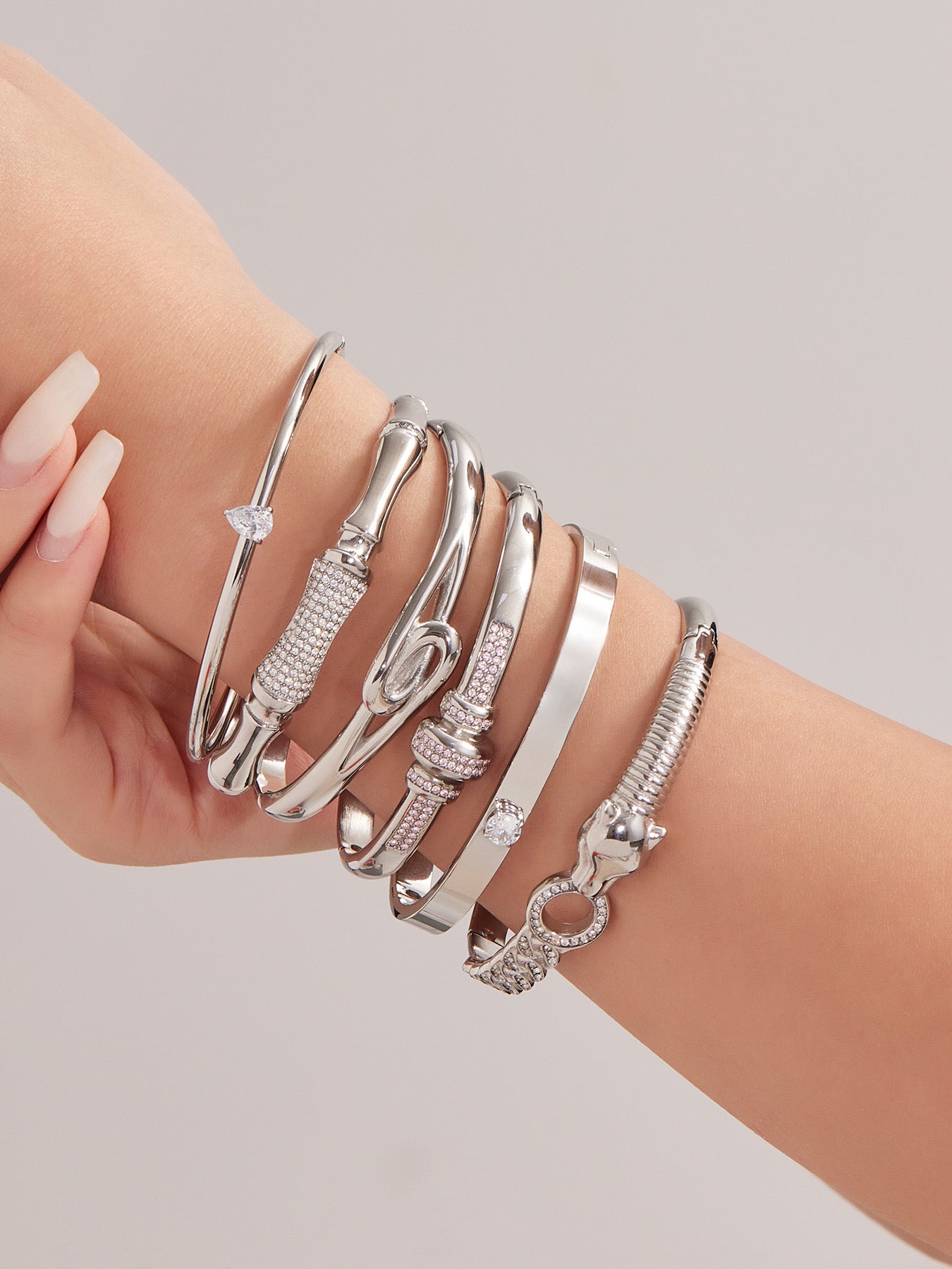 Planderful Zircon Bamboo Stainless Steel Bracelet Women