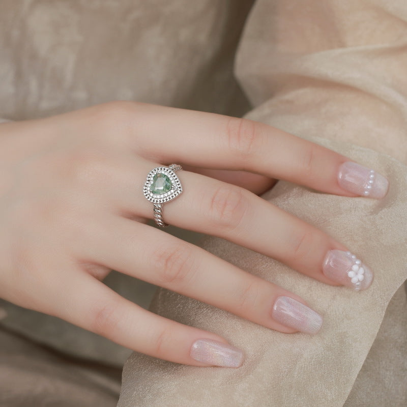 S925 Sterling Silver Moss Agate Stacking Ring