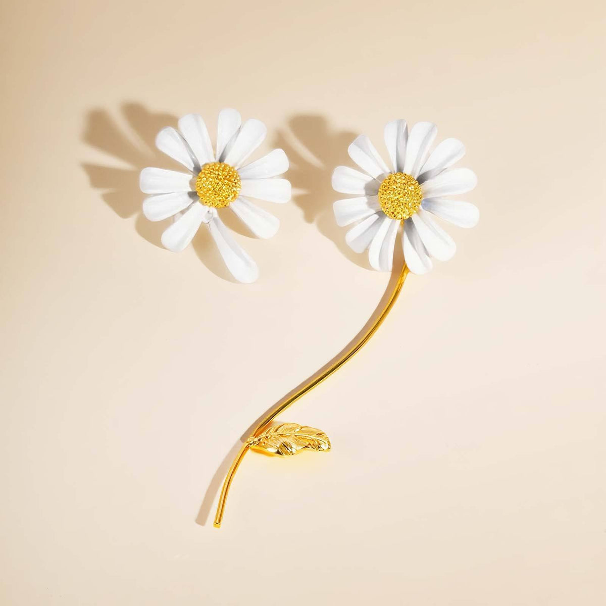 Asymmetric White Daisy Statement Earrings