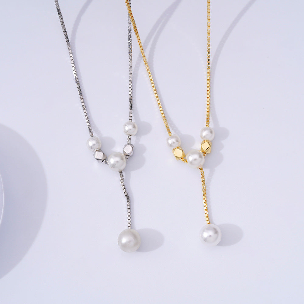 Korean 925 Sterling Silver Pearl Pendant Necklace for Women