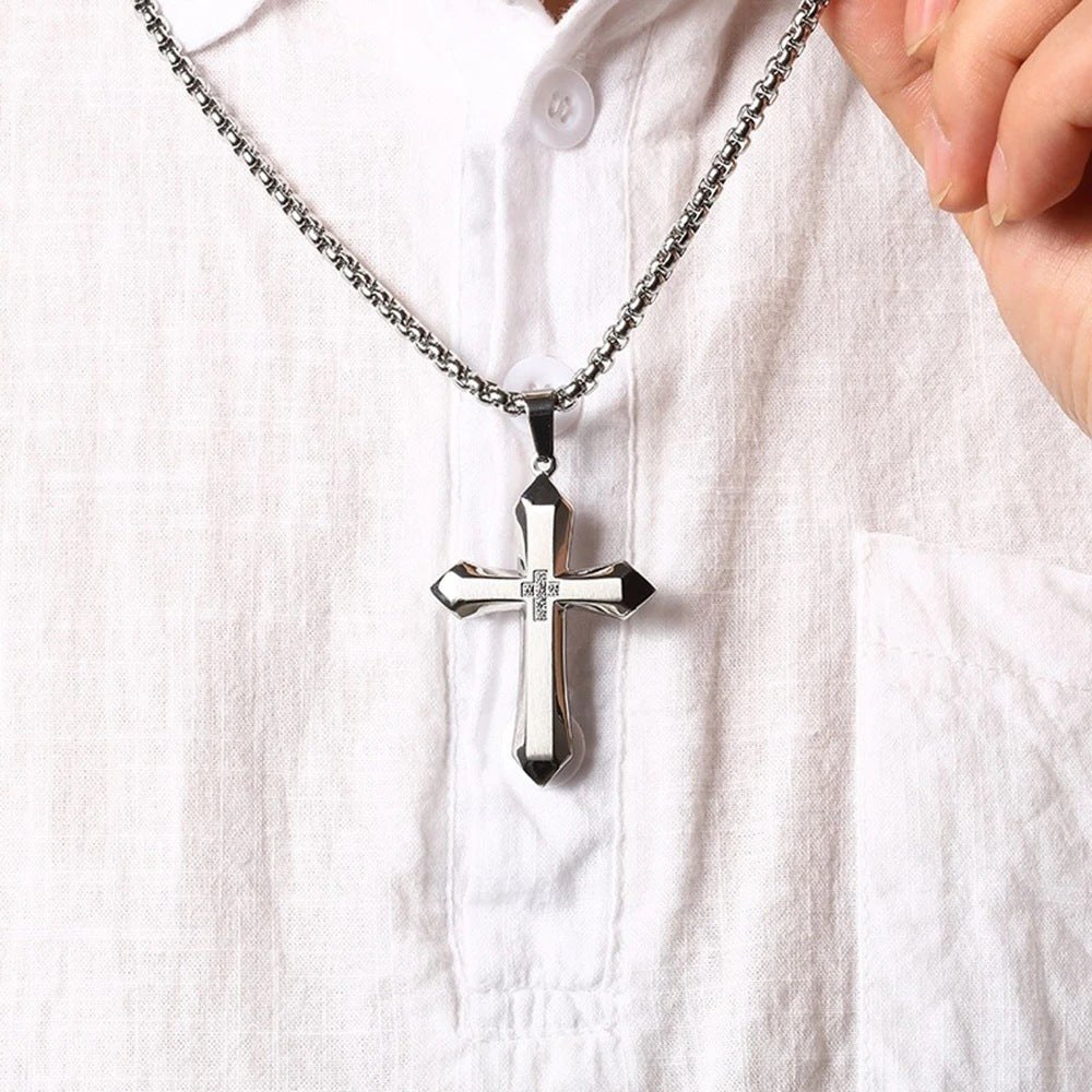 1. Planderful Stainless Steel Zircon Inlaid Cross Pendant For Men Hip Hop Necklace Gift