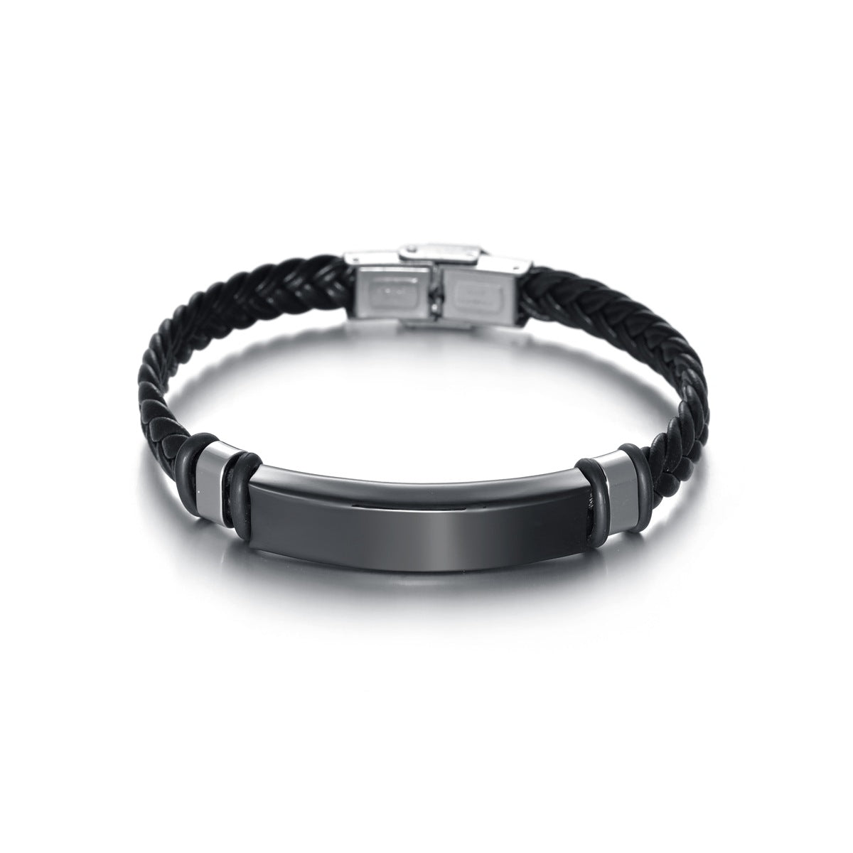 Planderful Leather Twist Stainless Steel Bracelet for Men