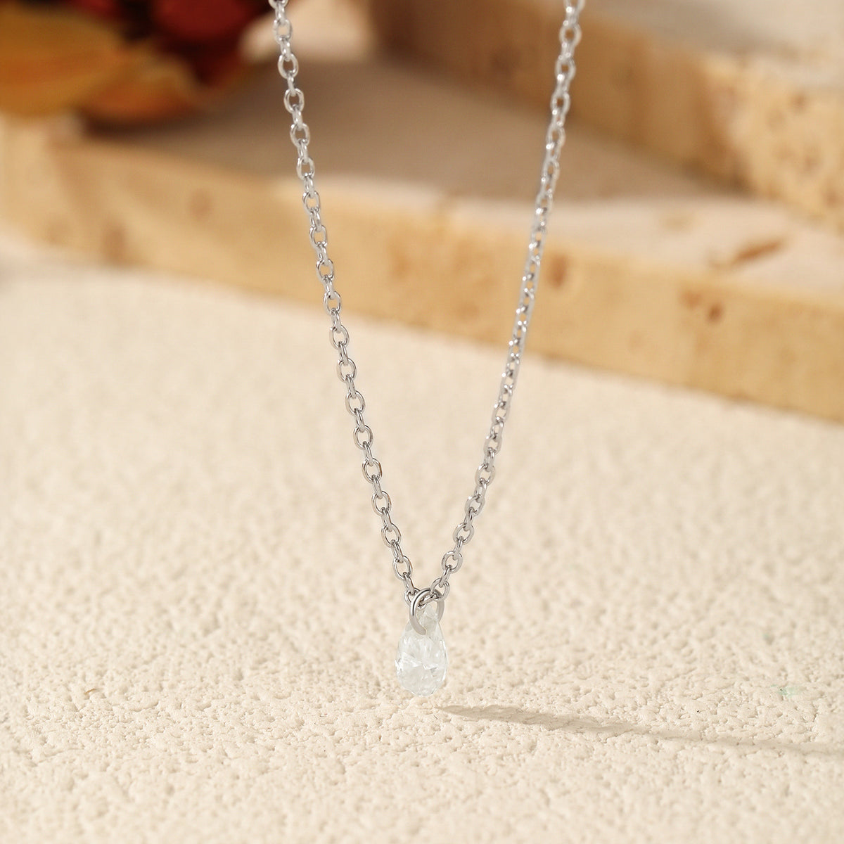 925 Sterling Silver Teardrop Moissanite Necklace