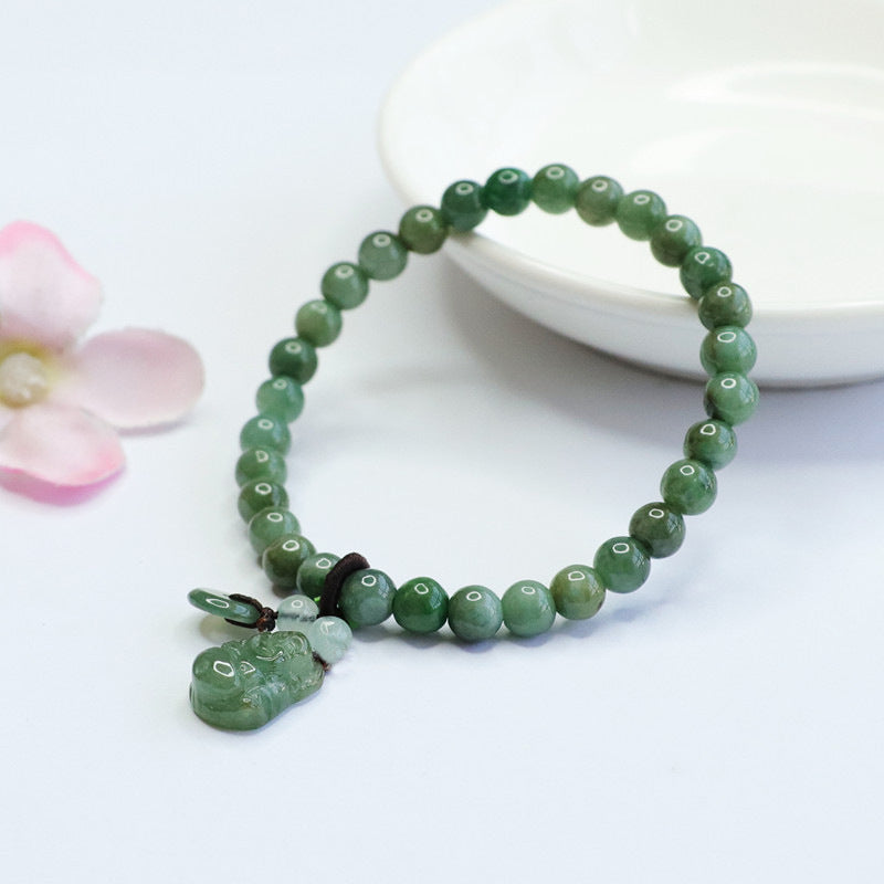 Buddha Fringed Green Emerald Bracelet with Sterling Silver Beads