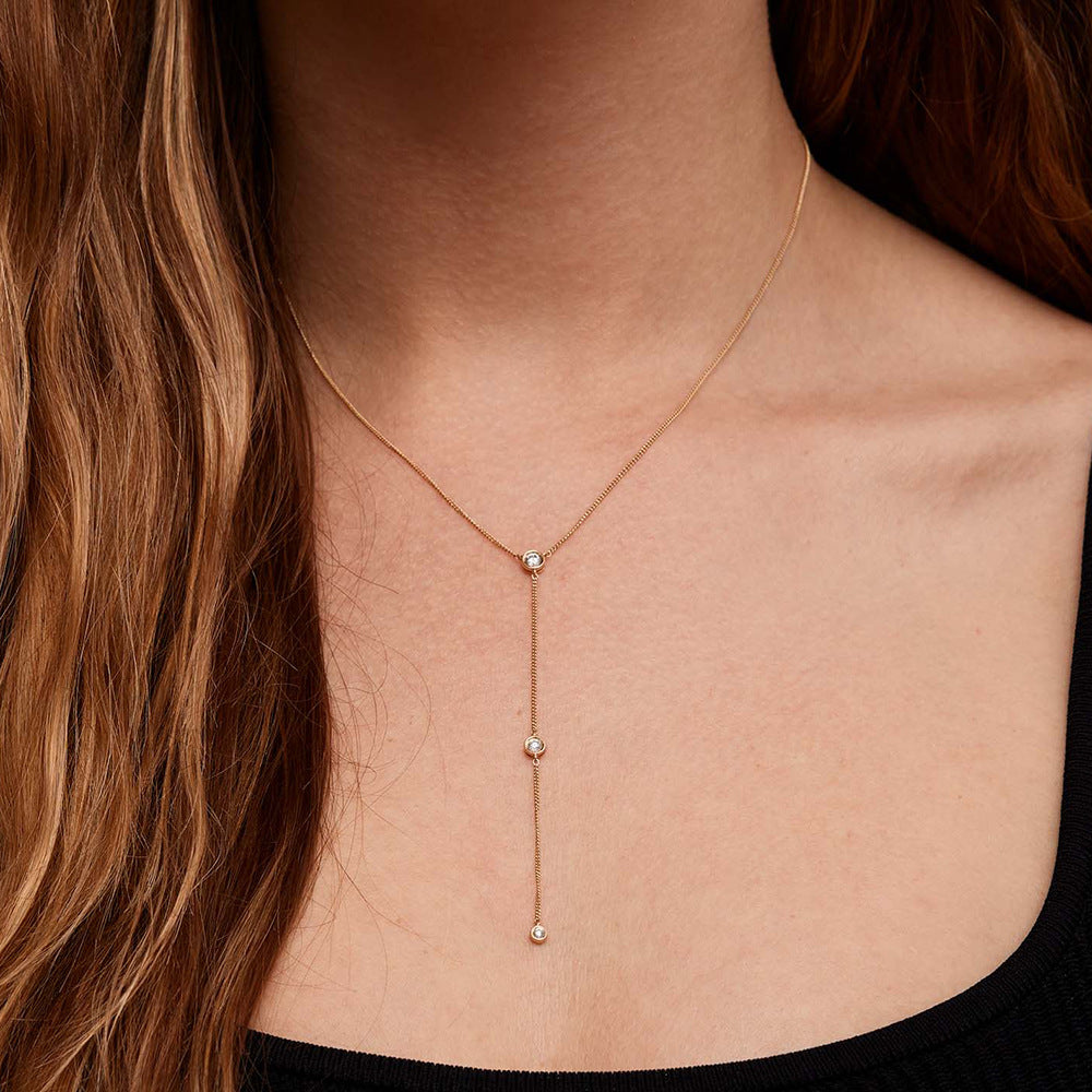 S925 Silver Y-Shaped Zircon Fringed Chain Necklace High-End Clavicle