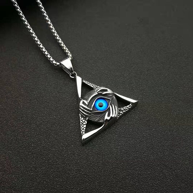 Stainless Steel Men's Hip Hop Necklace by Planderful Featuring Triangular Skull Devil's Eye Pendant