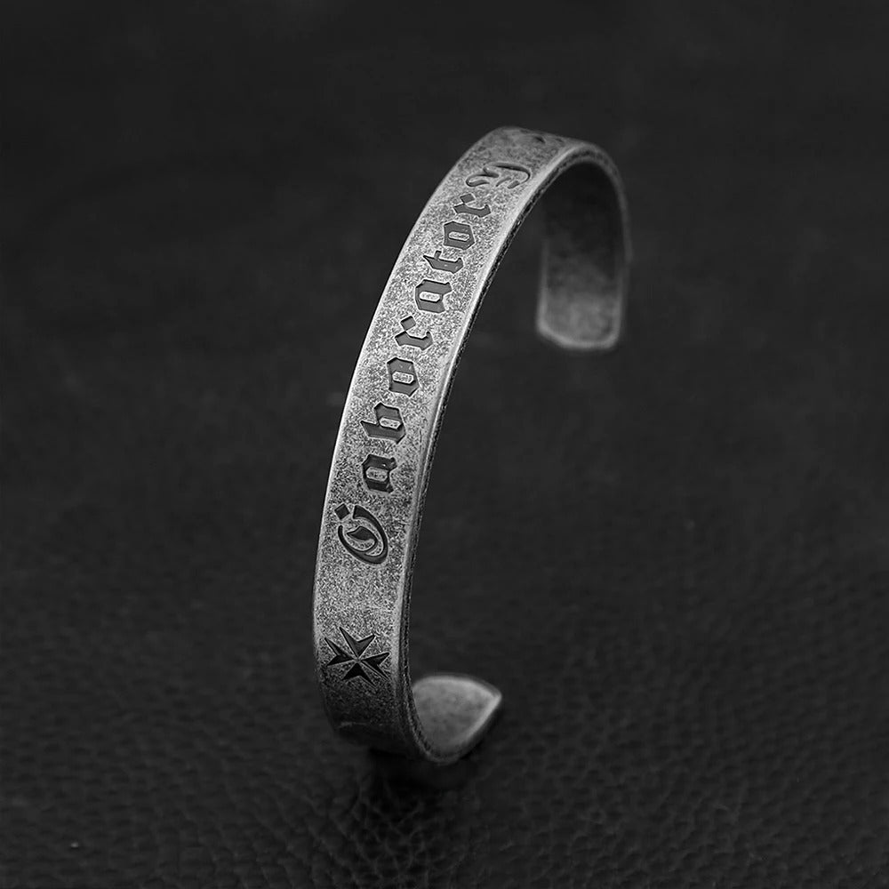 Planderful Stainless Steel Heart Meridian Open Bracelet Unisex Sanskrit Relief Viking Style