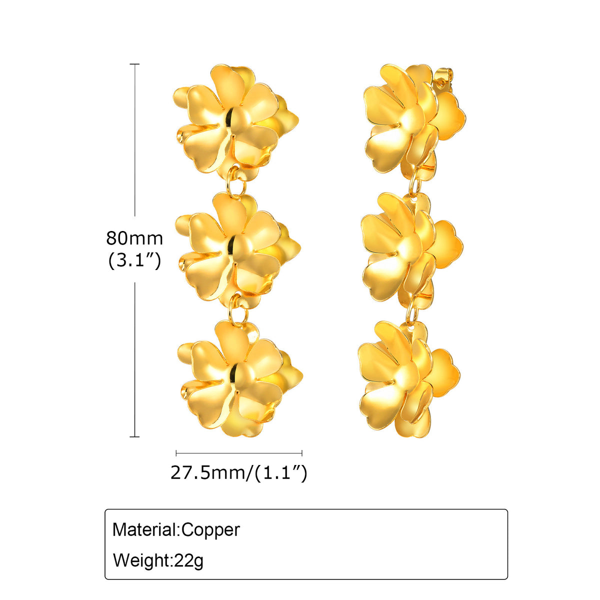 Copper Flower Earrings Gold 18K
