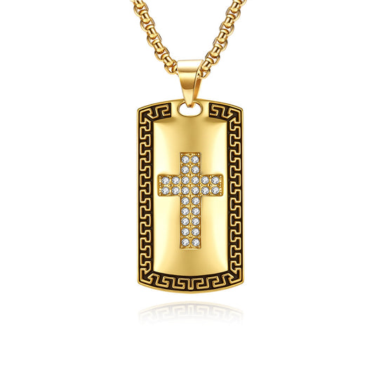 Planderful Everyday Genie Cross Necklace For Men Zircon In Titanium Steel Pendant Light Luxury Durable Finish