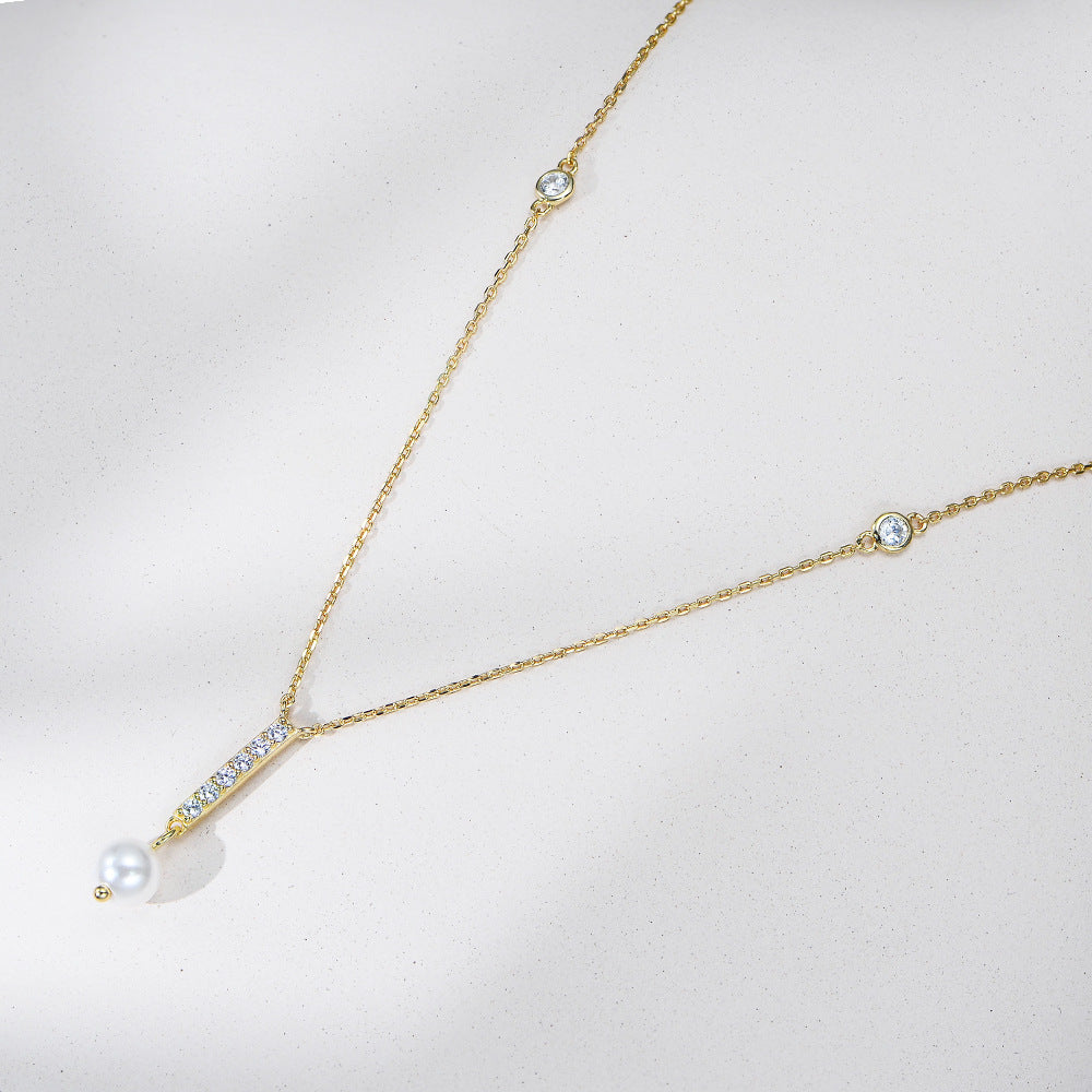 Planderful S925 Sterling Silver Pearl Zircon Geometric Pendant Necklace For Women