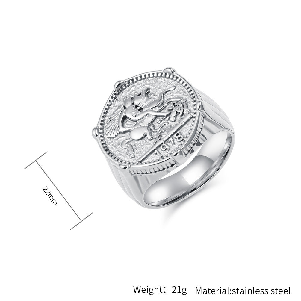 Planderful Hip Hop Knight Ring Stainless Steel Gold Plated For Men Durable Retro Style Jewelry
