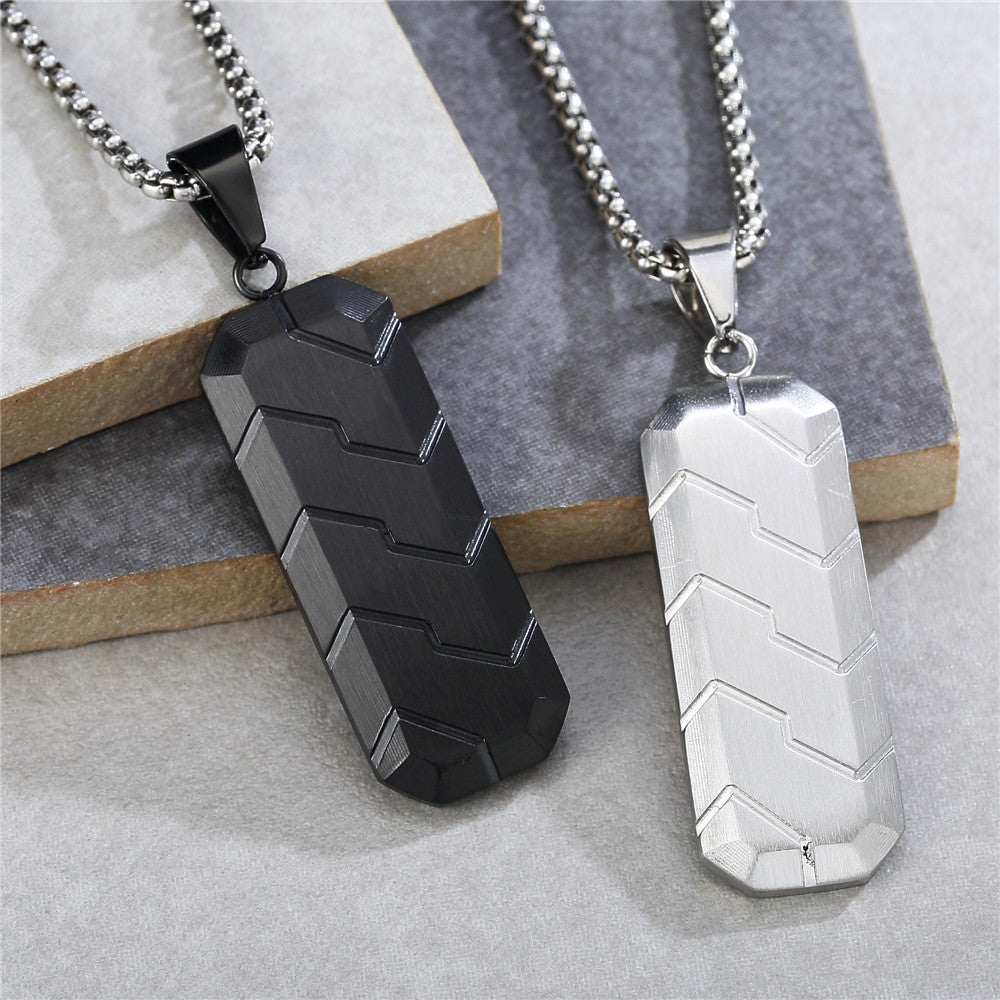 Tire Pattern Tag Pendant Stainless Steel Unisex Jewelry for Men Planderful Bold Modern Minimalist