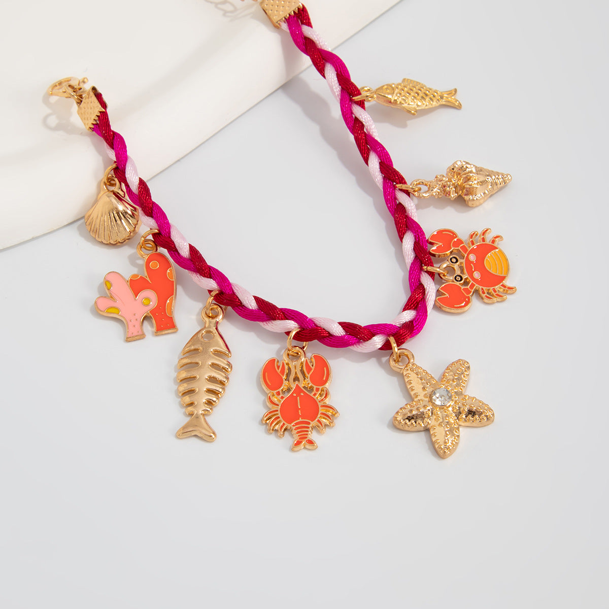 Planderful Starfish Crab Woven Pendant Bracelet For Women Ocean Style Statement Jewelry