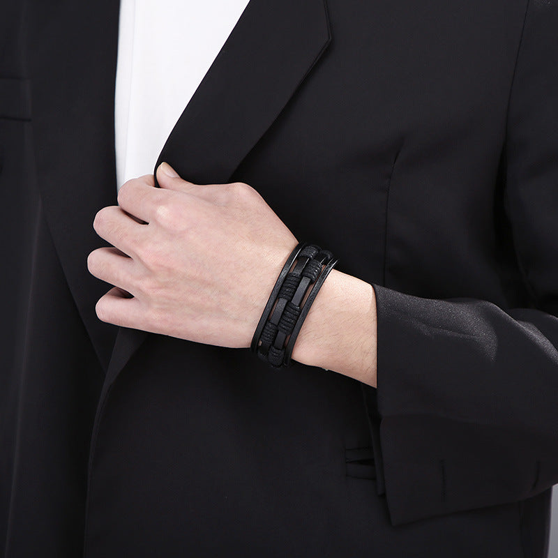 Planderful Durable Stainless Steel Leather Bracelet For Men