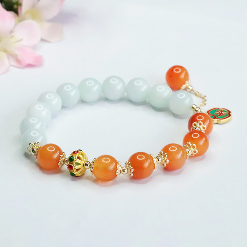 Jadeite Round Bead & Golden Silk Jade 10 mm Beaded Bracelet
