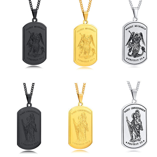 Saint Christopher Textured Dog Tag Stainless Steel Pendant for Men