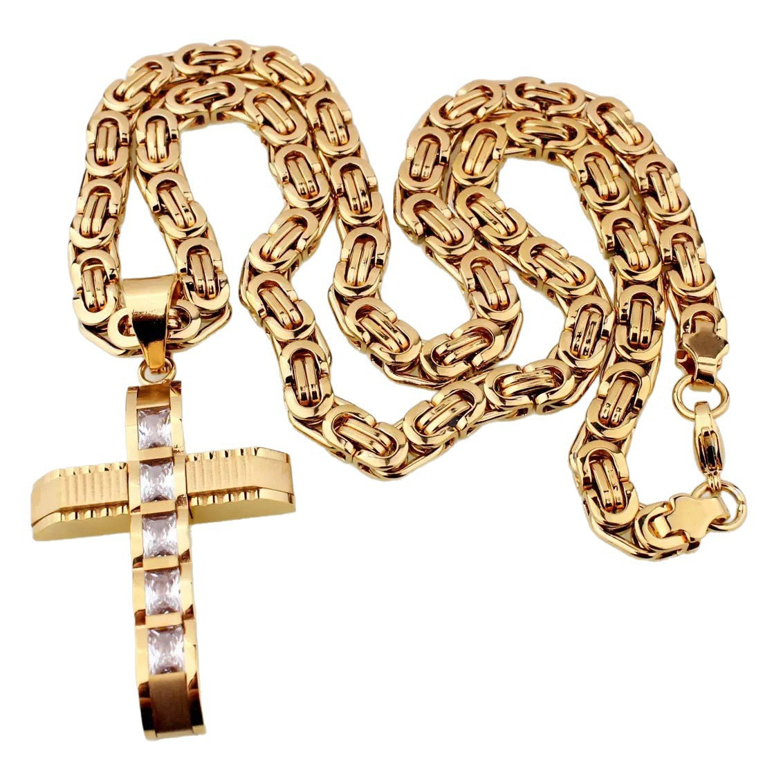 Planderful Everyday Genie Mens Stainless Steel Premium Cross Pendant Hip Hop Zircon Inlay