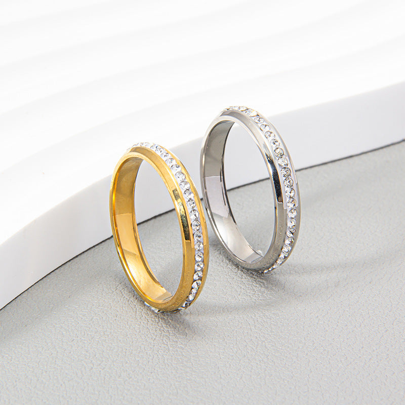 European-American Viscose Zircon Stainless Steel Ring Set with Handcrafted Genie Needle, Elegant Amazon Mexico Jewelry