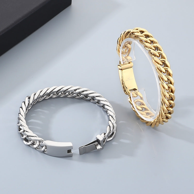 Titanium Steel – Punk 12mm Double Woven Four-Sided Grinding Cuban Chain Men's Stainless Bracelet