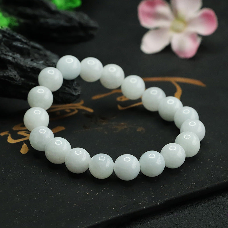 Jadeite White-Tone Round Bead Bracelet
