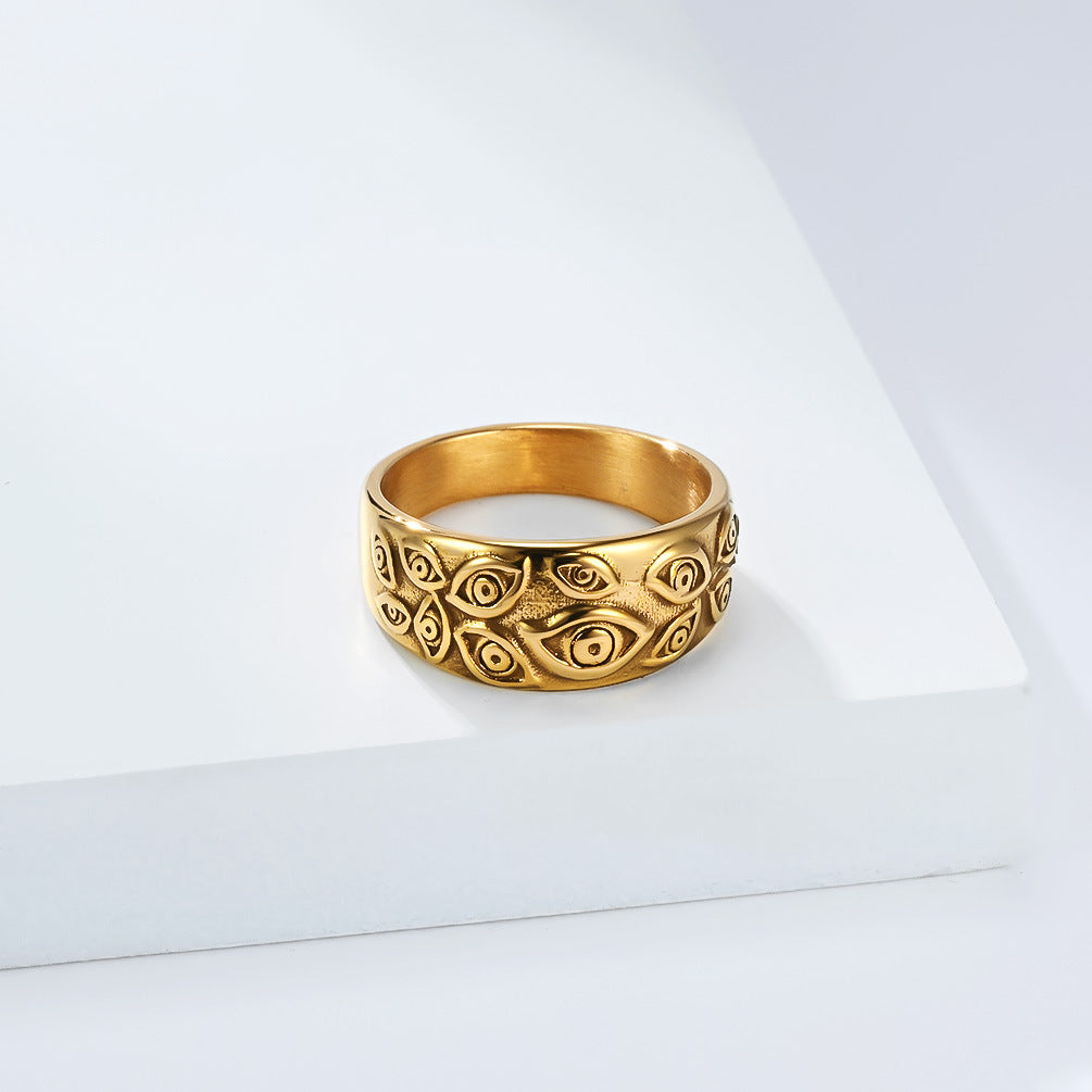 Planderful Personalized Dark Style Stainless Steel Eye Pattern Ring Unisex Punk Accessory 2025 Autumn