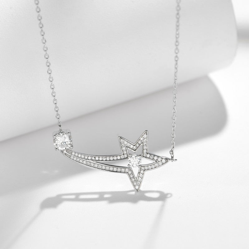 Planderful Moissanite Pentagram Necklace S925 0.5 Carat Classic Comet Design For Women Sparkling Gift