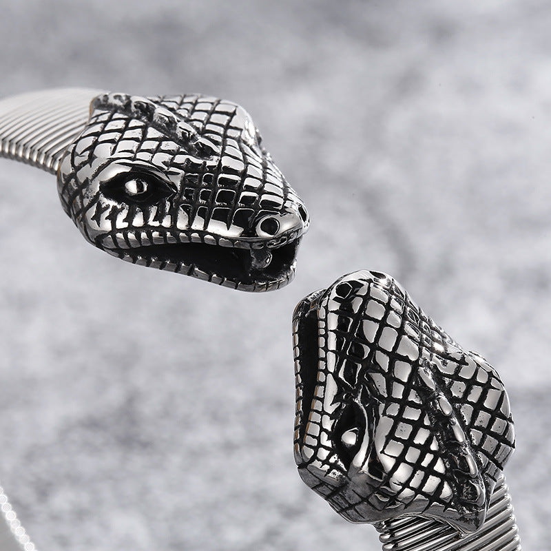 Trends Punk Style Snakehead Titanium Steel Men's Elastic Bracelet