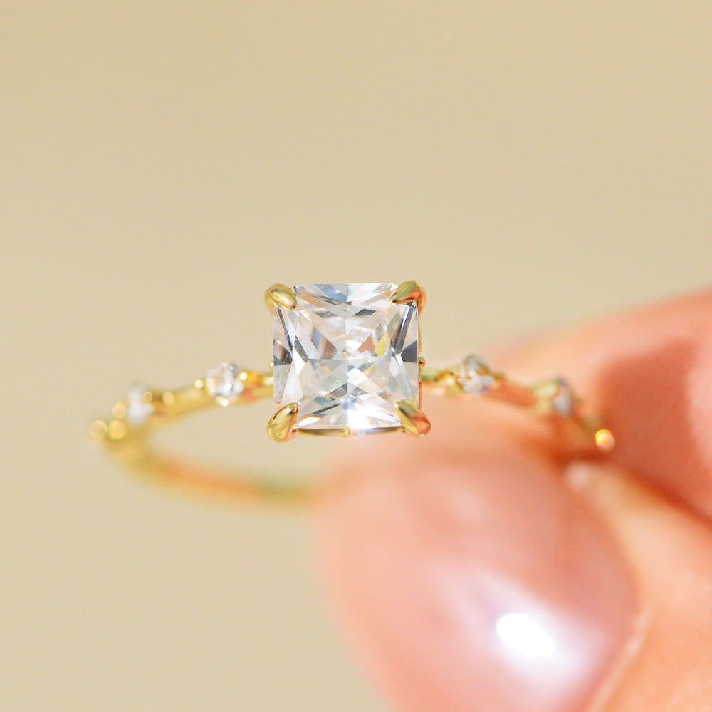 Zircon Ring S925 Sterling Silver Princess Square Jewelry For European And American Women Planderful Everyday Genie