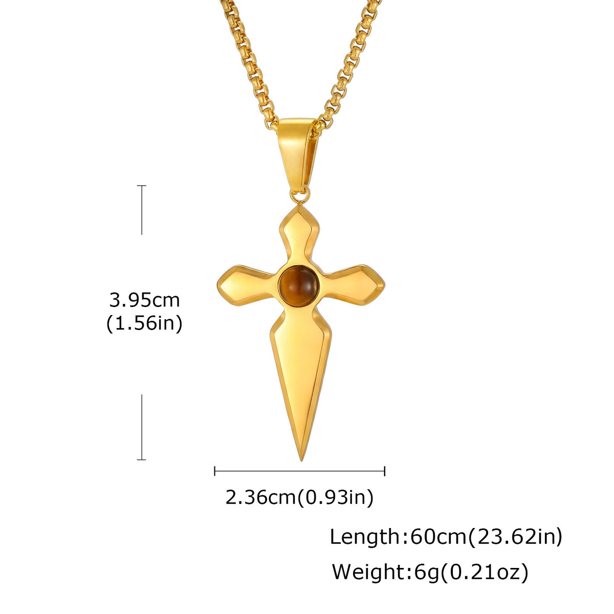 Cross Tiger's Eye Stainless Steel Pendant for Men
