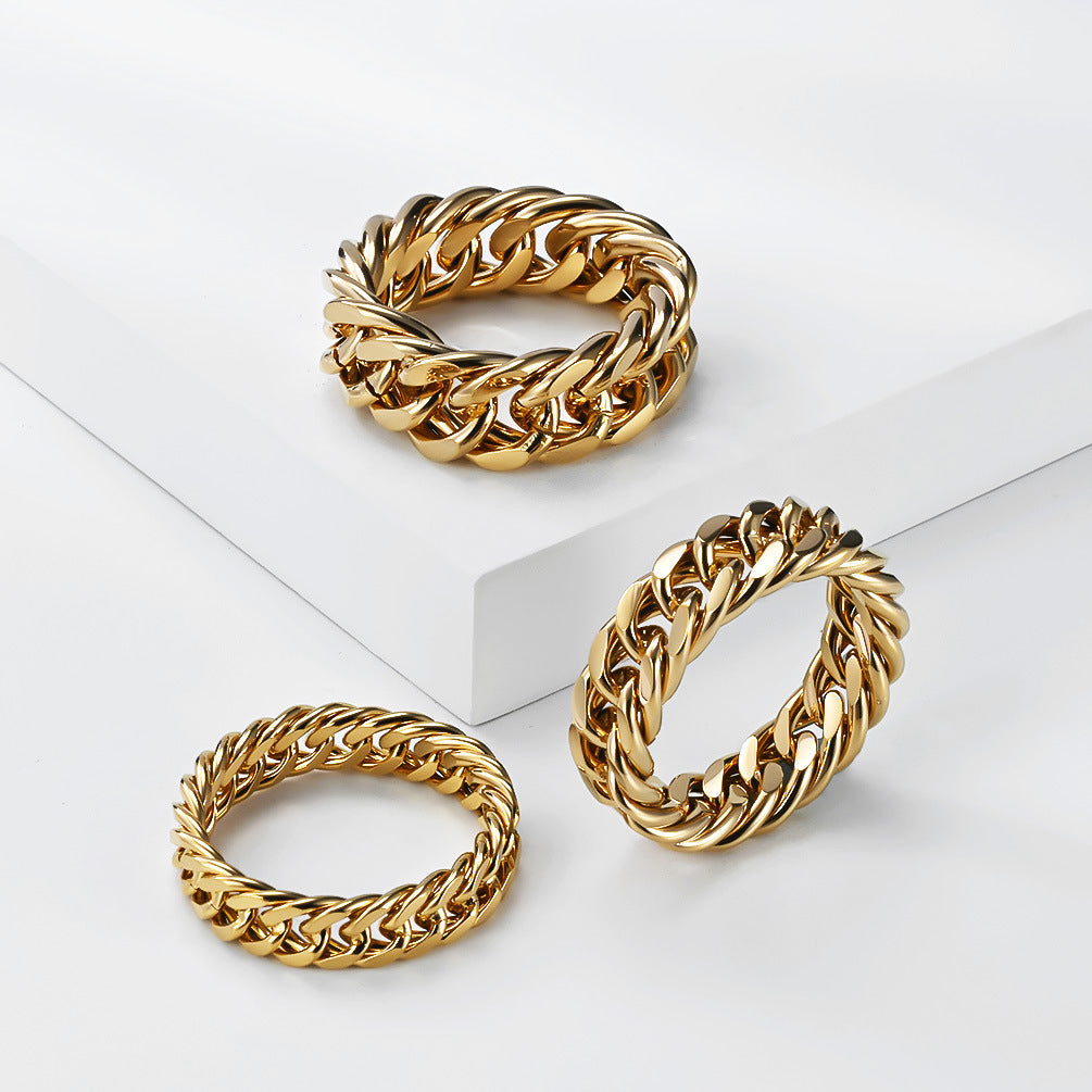 Planderful Stainless Steel Cuban Chain Ring Everyday Genie Unisex Hip Hop Fashion High End Statement Jewelry
