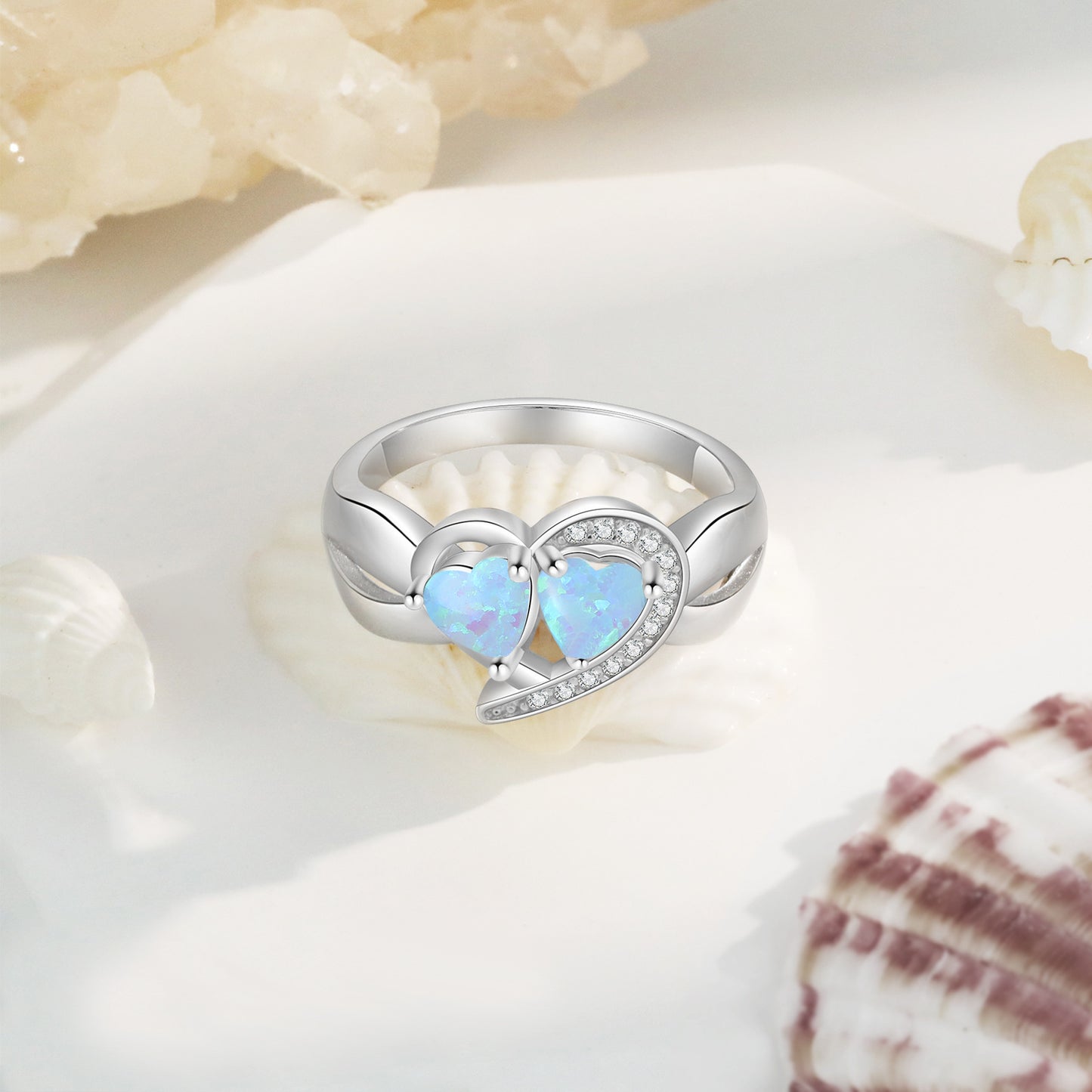 Planderful Jewelry Opal Ring Sterling Silver Heart Design