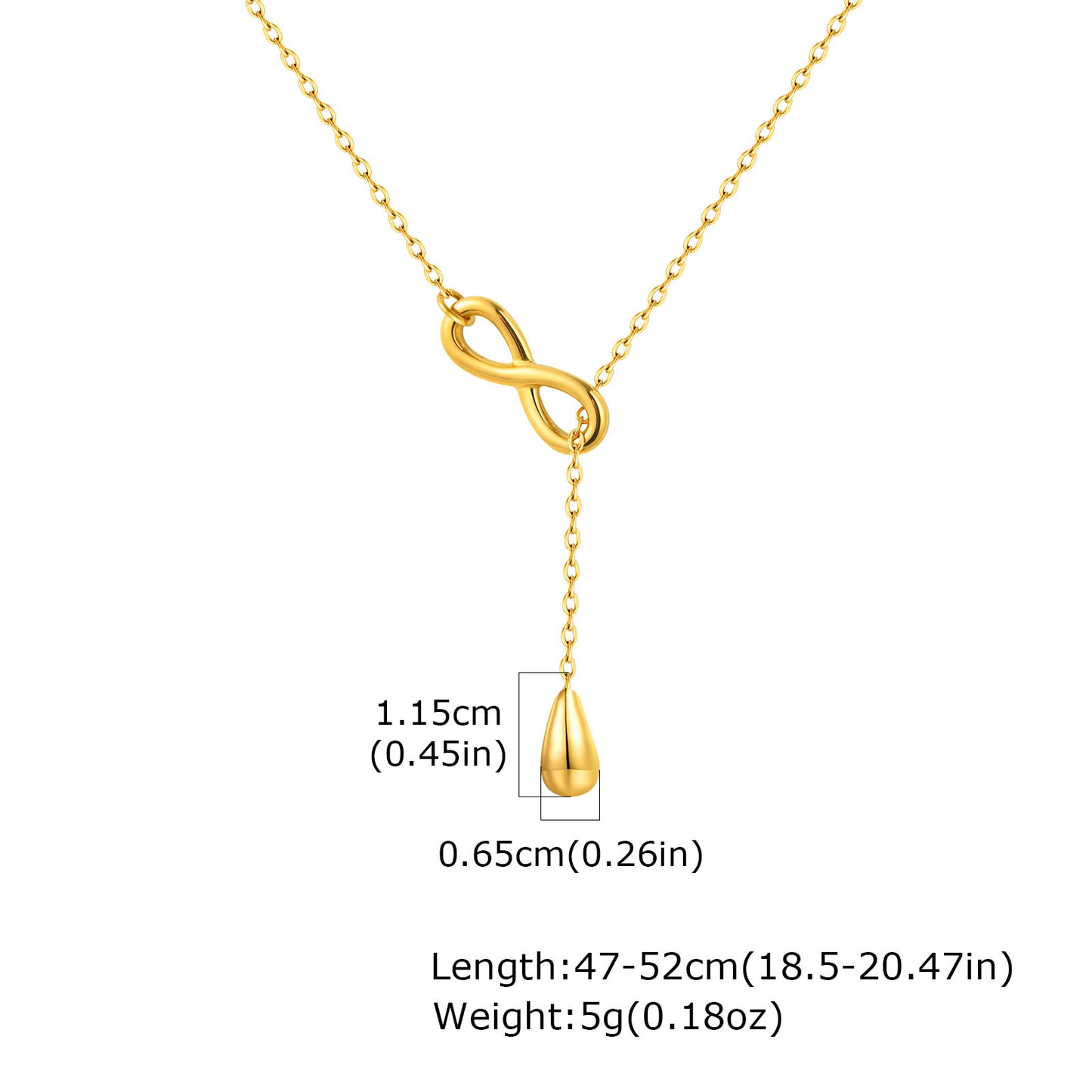Stainless Steel Infinite Water Drop Y-Shaped Gold Necklace For Women