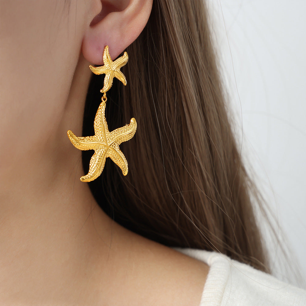 Golden Starfish Geometric Earrings - High-End Vacation Jewelry