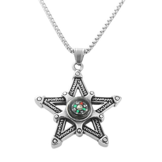 Stylish Titanium Steel Hollow Star Pendant Necklace for Men with Retro Compass Design