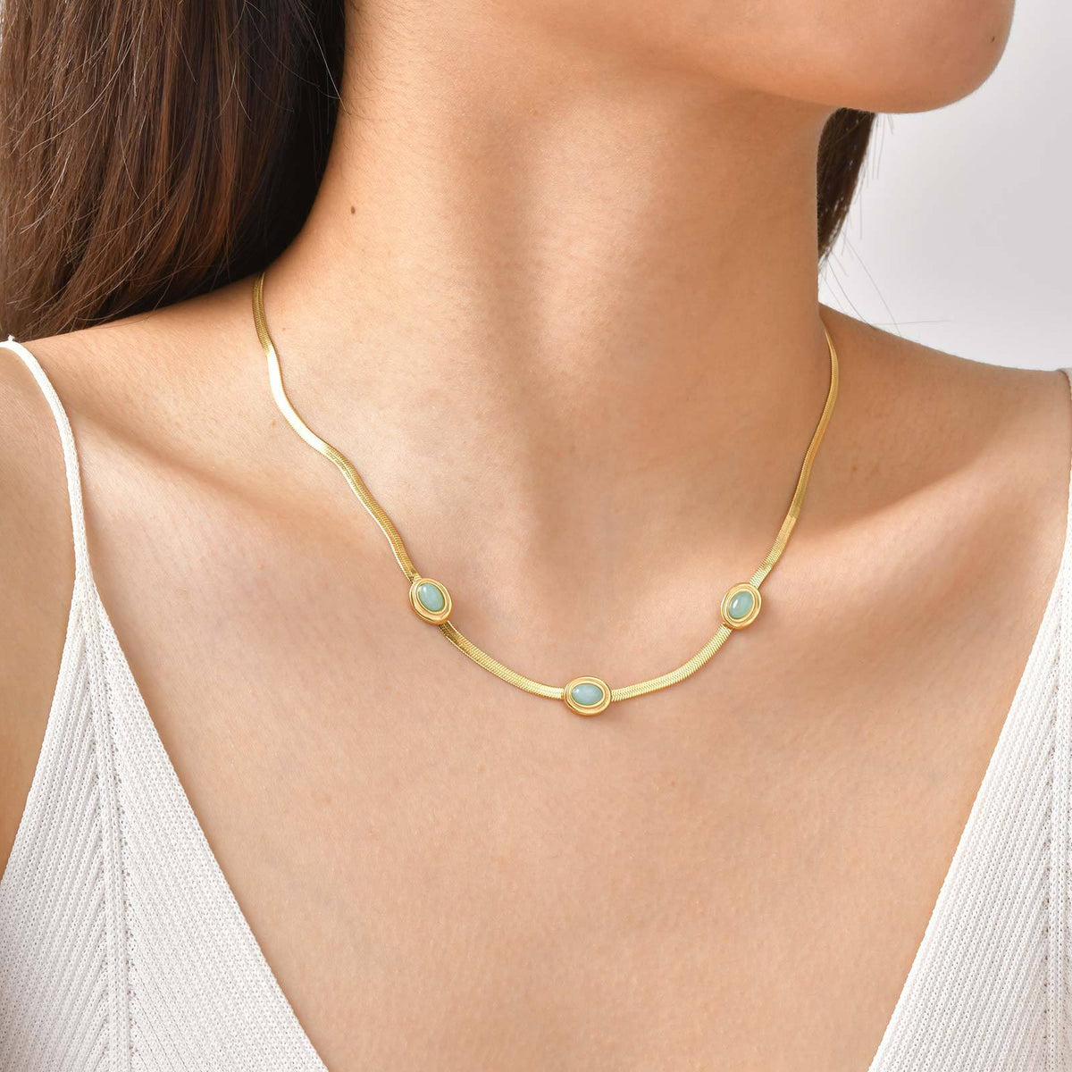 Stainless Steel Turquoise Blade Necklace Female Gift Collarbone Chain