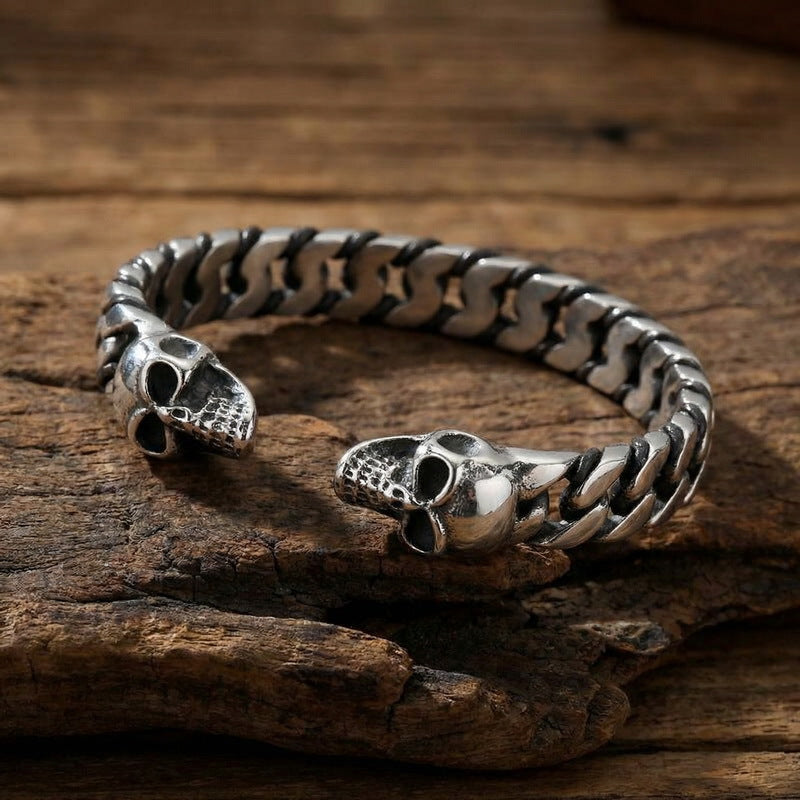 Skull Men's Woven Leather Bracelet – Stainless Steel