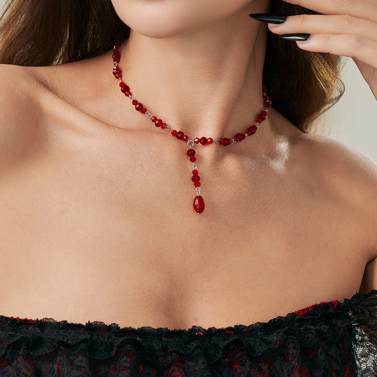 Gothic Blood-Drip Y-Shaped Necklace