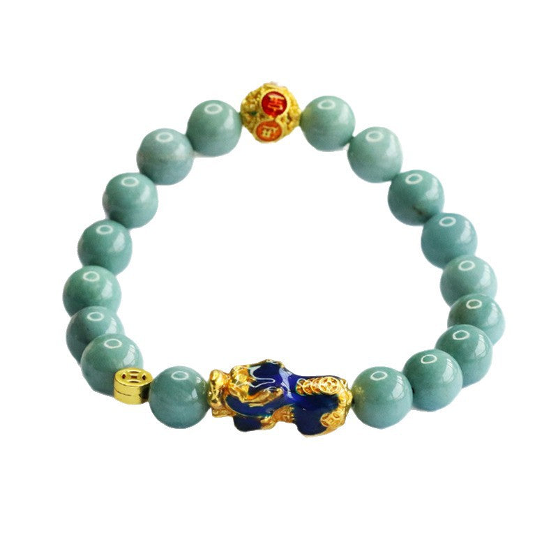 Blue Water Jadeite Pixiu 9 mm Beaded Bracelet