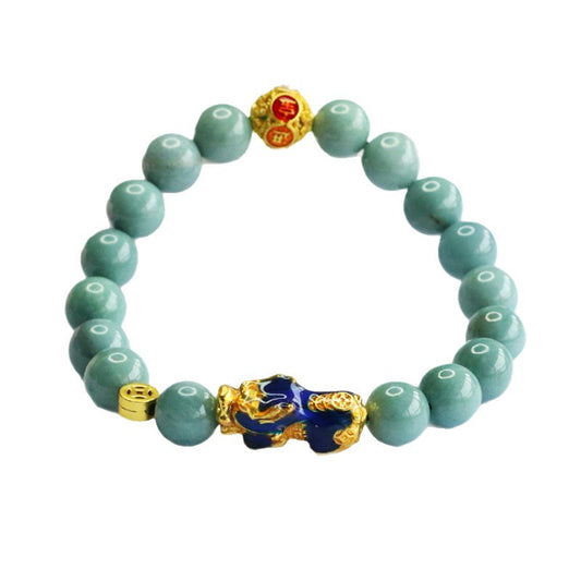 Blue Water Jadeite Pixiu 9 mm Beaded Bracelet