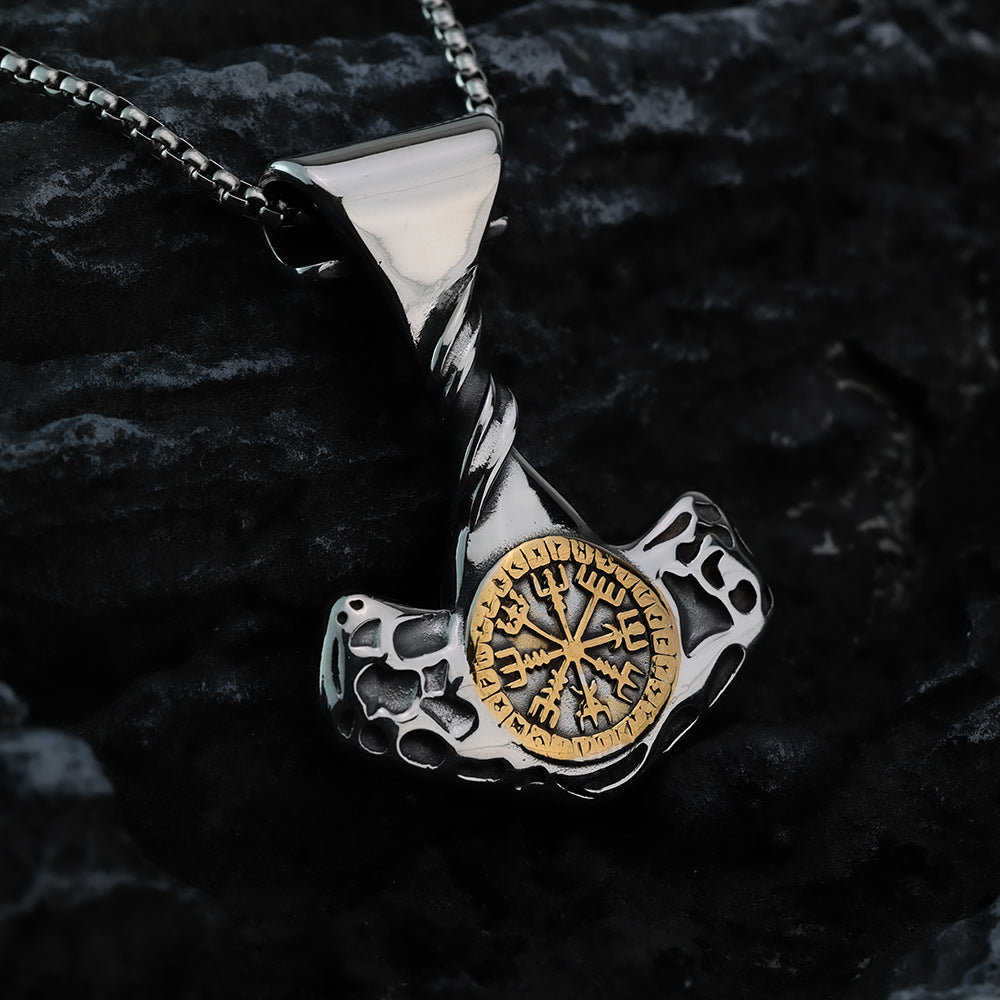 Vintage Men's Stainless Steel Viking Anchor Compass Rune Necklace
