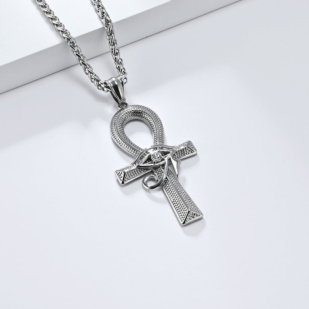 Planderful Eye Of Horus Ankh Cross Pendant Necklace For Hip Hop Fans Vintage Versatile