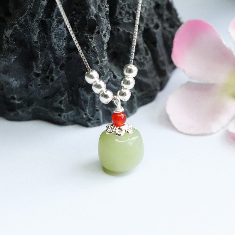 Hetian Jade Sterling Silver Bucket Beads Necklace