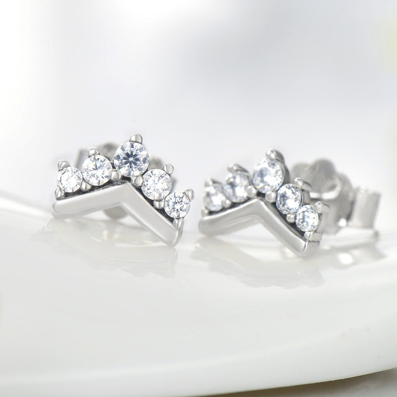 Sterling Silver Crown Earrings with Zircon for Women