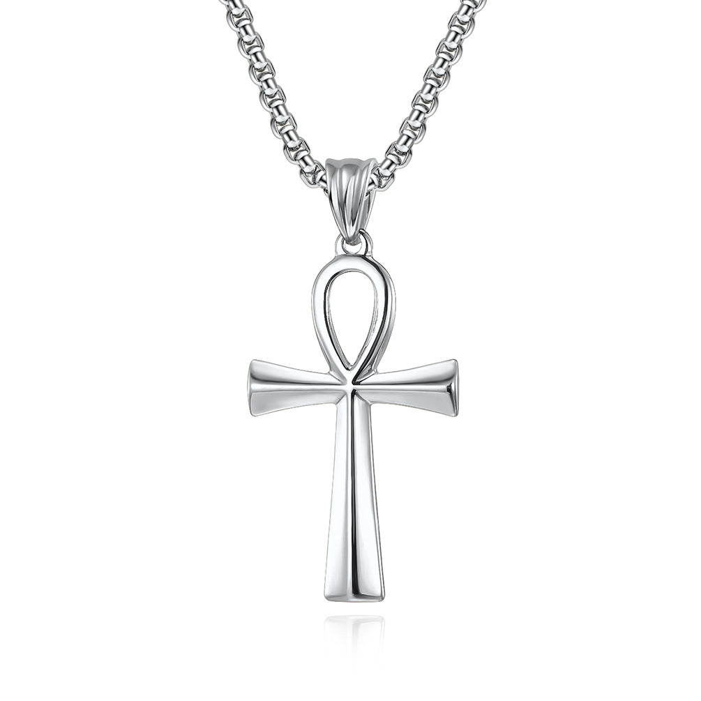 Steel Necklace – Elegant Ancient Egyptian Anka Cross Pendant For Everyday Wear And Layering