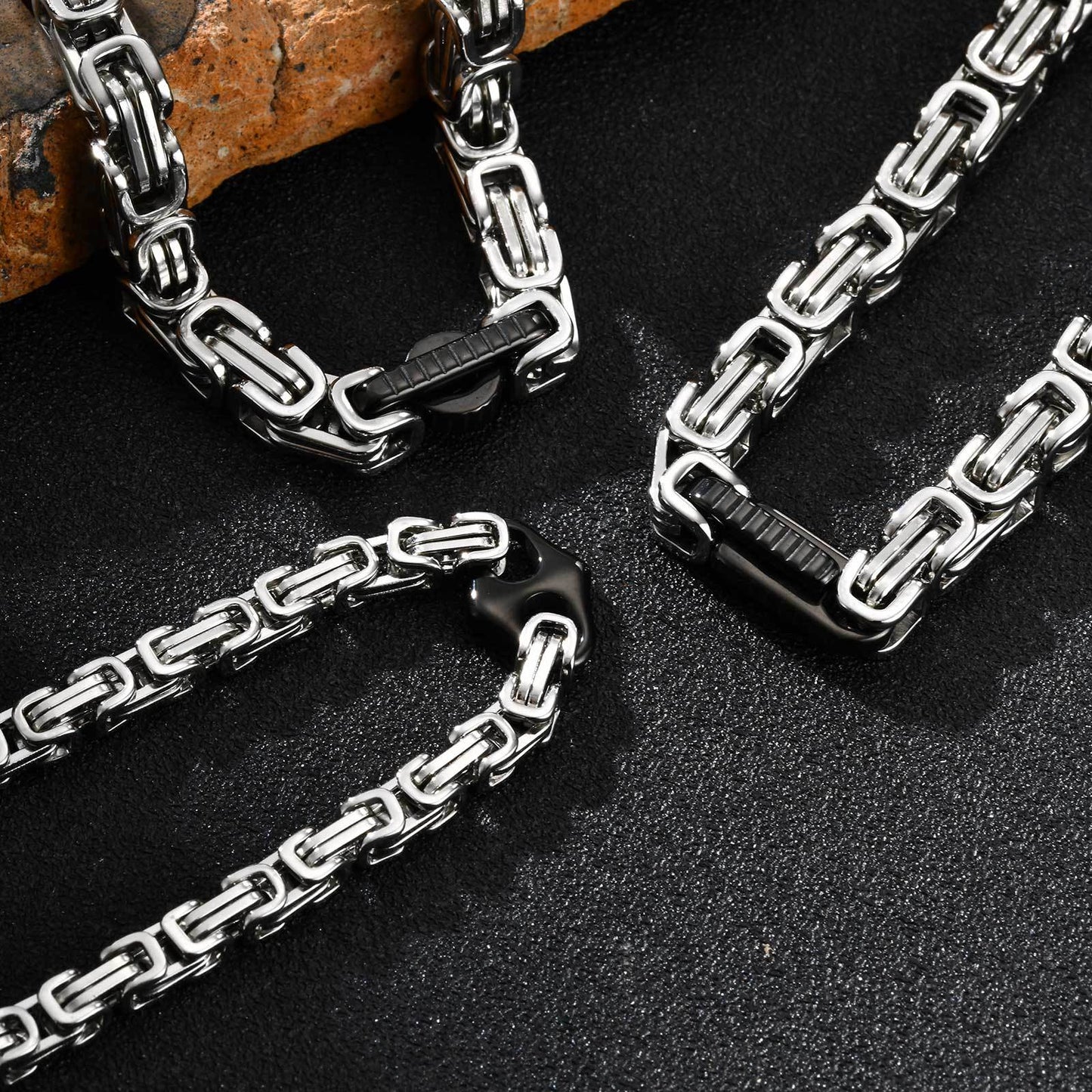 Planderful Stainless Steel Byzantine Chain Bracelet for Men
